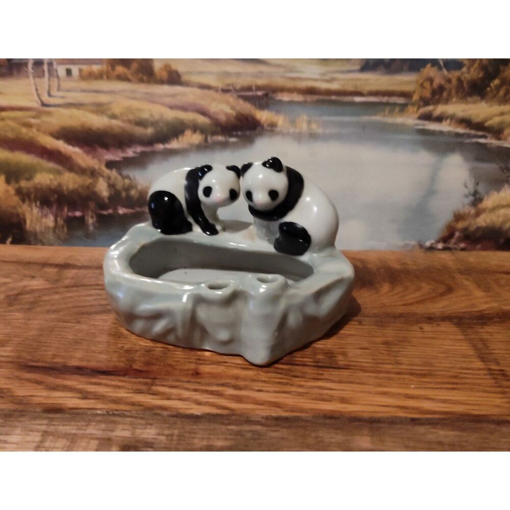 Vintage Art Deco Panda Bear Small Ceramic Ashtray - Collectible Decorative Piece